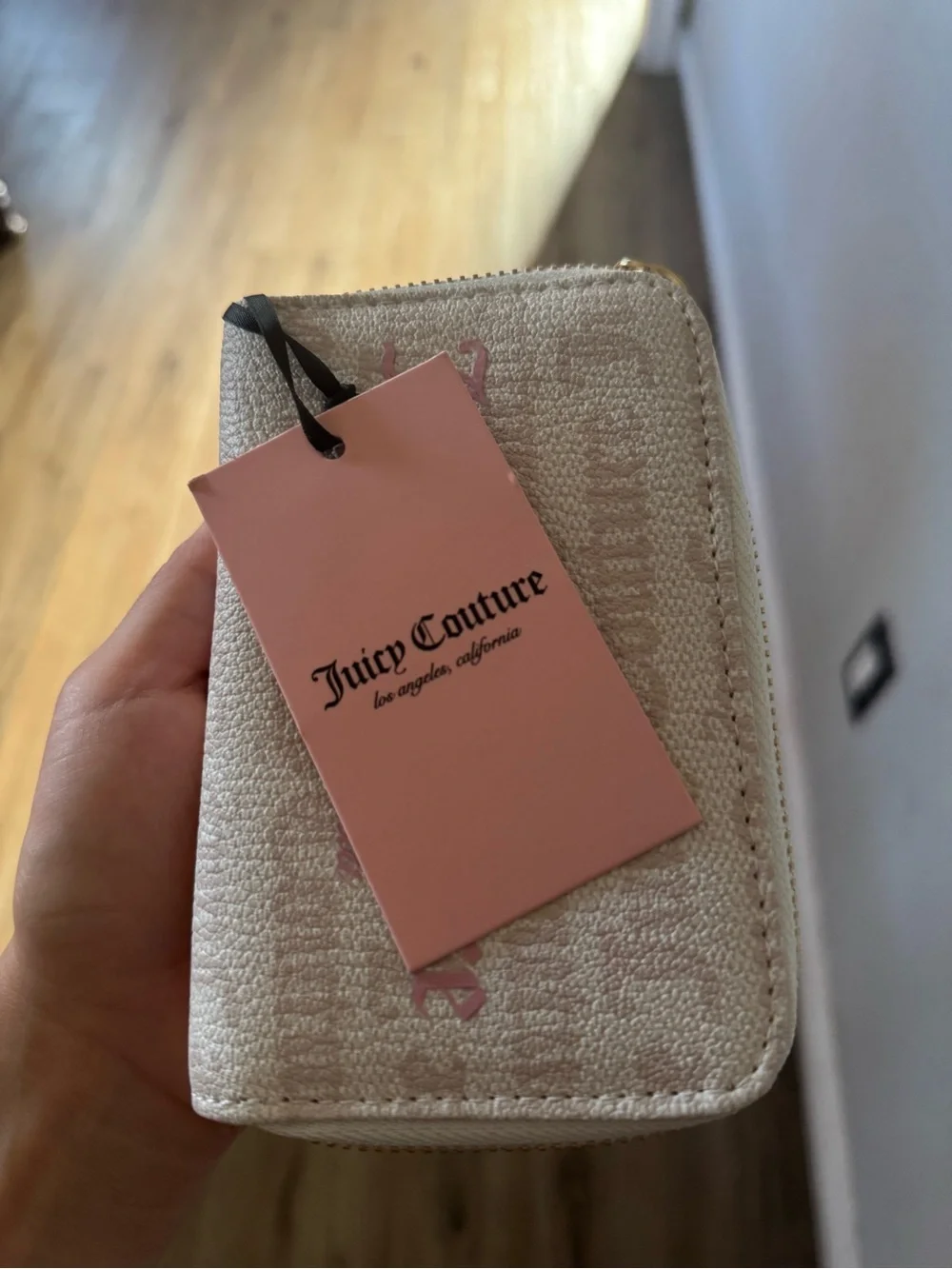Juicy Couture Cream Wallet with Pink Logo Zip